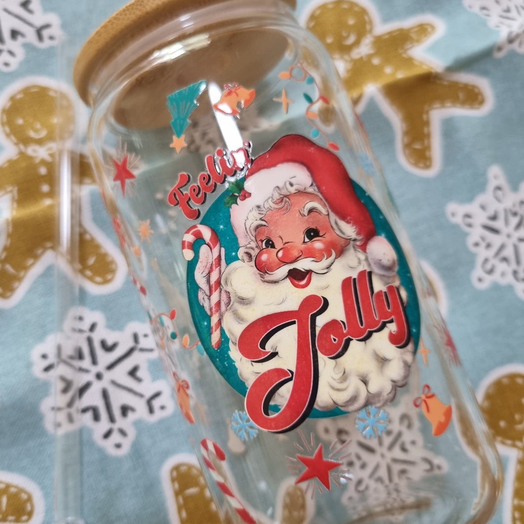 Drinking Glass with Straw- Mr. Vintage Jolly Christmas