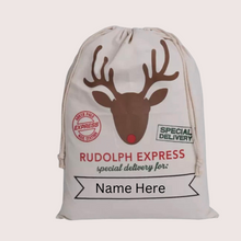 Load image into Gallery viewer, Santa Sack. Drawstring. Rudolph Express
